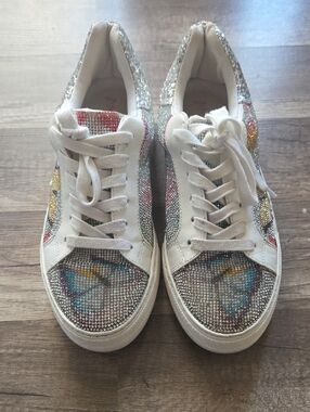 Betsey Johnson White Multicolor Rhinestone Butterfly Sneakers